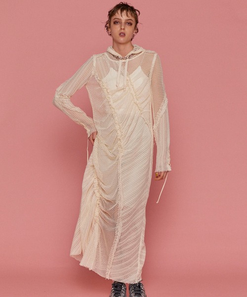 ワンピース Mesh Fabric Docking Hood Dress/メッシュドッキングフードワンピース_1