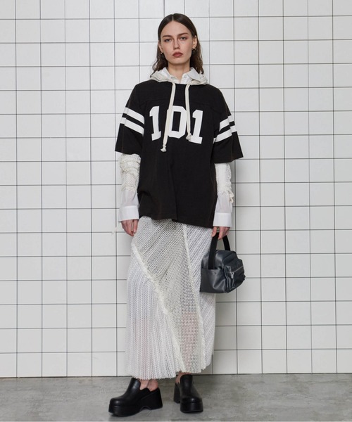 ワンピース Mesh Fabric Docking Hood Dress/メッシュドッキングフードワンピース_5