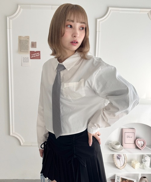 Loueme ブラウス シャツ デザインポケットショート丈シャツ
