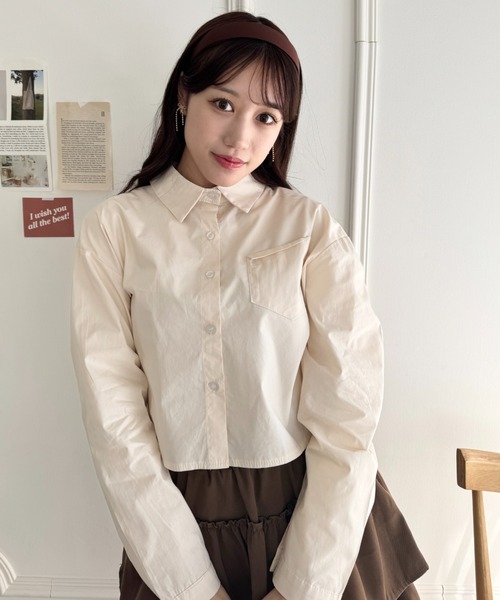 Loueme ブラウス シャツ デザインポケットショート丈シャツ