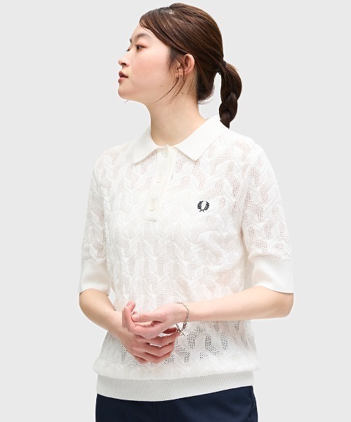 FRED PERRY ポロシャツ ポロ Textured Open-Knit Polo Shirt