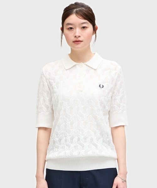 FRED PERRY ポロシャツ ポロ Textured Open-Knit Polo Shirt
