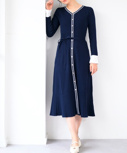 MISCH MASCH（ミッシュマッシュ） ワンピース カフス袖Vネックニット