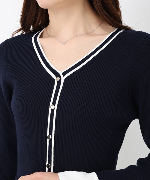 黒の長袖ニット ストライプカフス MISCH MASCH（ミッシュマッシュ） ワンピース カフス袖Vネックニット