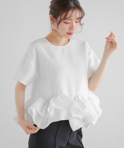 Fit more（フィットモア） カーブフリルジャガードトップス レディース