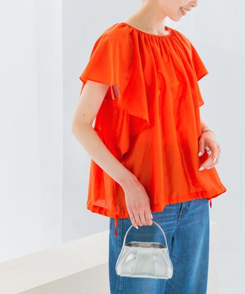 ブラウス シャツ コットンシルクフレアスリーブブラウス レディース