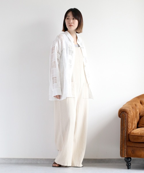 リネンサロペット She's Closet サロペット オーバーオール リネンコットン深V