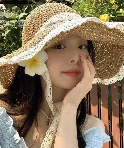 WESTSEA 帽子 ハット レース 麦わら帽子 紐付き リボン