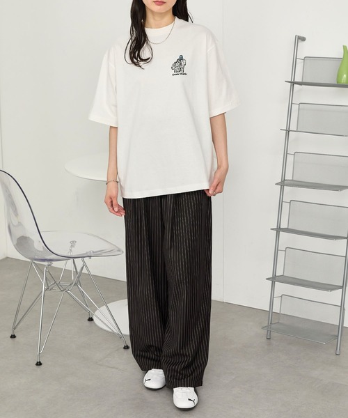 新品Tシャツ tシャツ 刺繍 白S レディース メンズ 半袖T ワンフォークロージング 1111clothing ◇イラスト 総刺繍 T