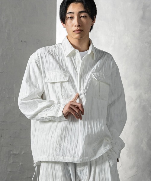 クリンクル加工ドロストプルシャツ CLOSET シャツ クリンクル加工ドロストプルシャツ メンズ