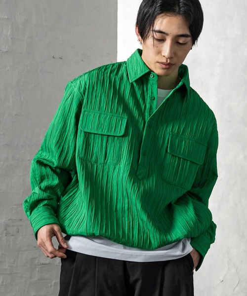 CLOSET シャツ クリンクル加工ドロストプルシャツ メンズ : ZOZOTOWN