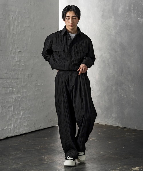 CLOSET シャツ クリンクル加工ドロストプルシャツ メンズ