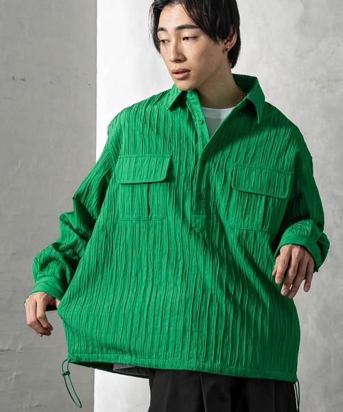 クリンクル加工ドロストプルシャツ CLOSET シャツ クリンクル加工ドロストプルシャツ メンズ