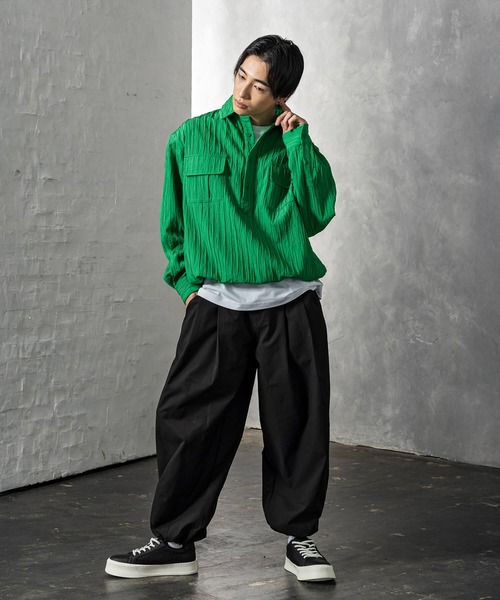 クリンクル加工ドロストプルシャツ CLOSET シャツ クリンクル加工ドロストプルシャツ メンズ