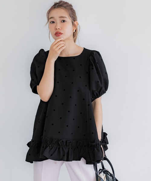 coca ブラウス シャツ フロッキードットフリルブラウス