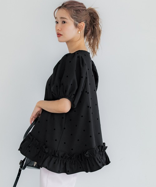 coca ブラウス シャツ フロッキードットフリルブラウス