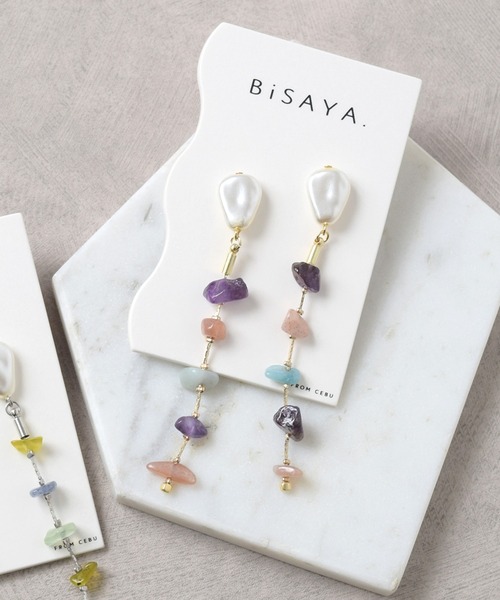 Flowering ピアス BiSAYA/天然石×チェーン/ピアス レディース