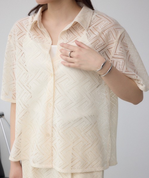 ブラウス シャツ クロップトZIP半袖シャツ レディース
