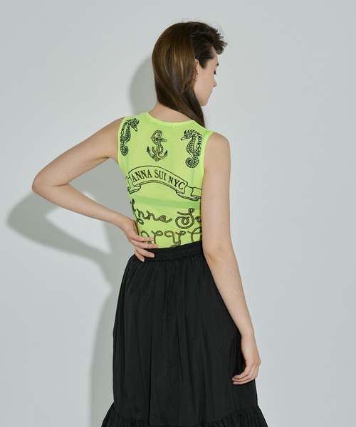 タンクトップ ノースリーブ タトゥープリントメッシュタンクトップ