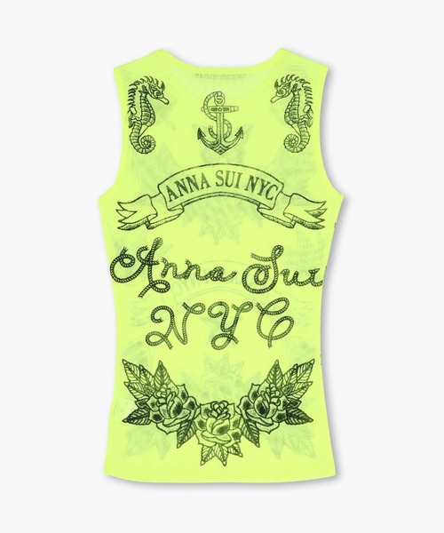 タンクトップ ノースリーブ タトゥープリントメッシュタンクトップ