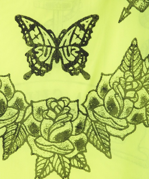 タンクトップ ノースリーブ タトゥープリントメッシュタンクトップ