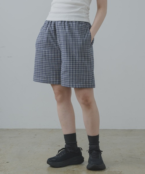 flaner ハーフパンツ パンツ Seersucker check half pants / シア