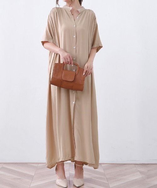 シャツワンピース スタンドカラーロングシャツワンピース : ZOZOTOWN