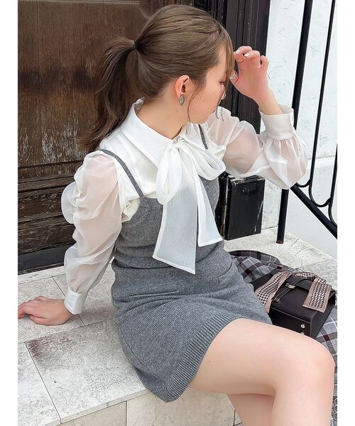 dazzlin アーガイルニットトップス 2WAYボウタイペプラムブラウス dazzlin アーガイルニットトップス 2WAYボウタイペプラム