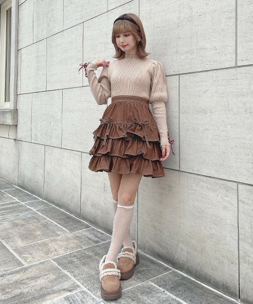 F i.n.t（フィント） スカート ダブルリボンフリルデニムミニスカート