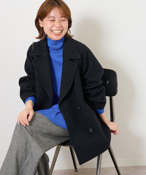 JOURNAL STANDARD 尾州ウールクルーネックダブルブレストコート JOURNAL STANDARD 尾州ウールクルーネックダブルブレストコート