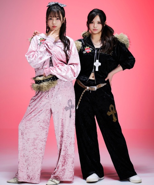 パンツ A'GEM/9 × .kom 「A'GEM/9/エージェムナイン」 Ed Hardy ベロアパンツ レディース メンズの画像