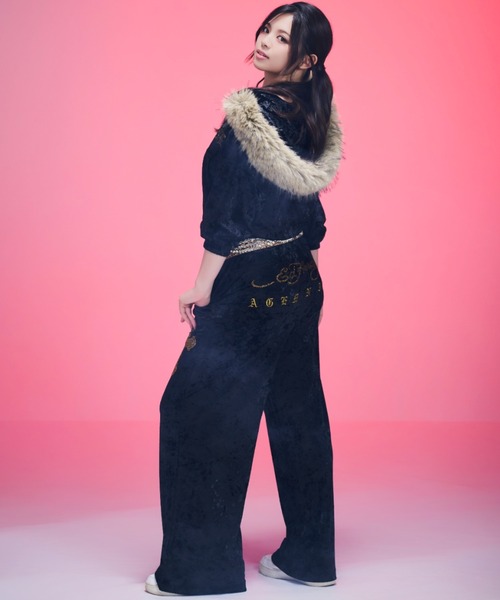 パンツ A'GEM/9 × .kom 「A'GEM/9/エージェムナイン」 Ed Hardy ベロアパンツ レディース メンズの画像