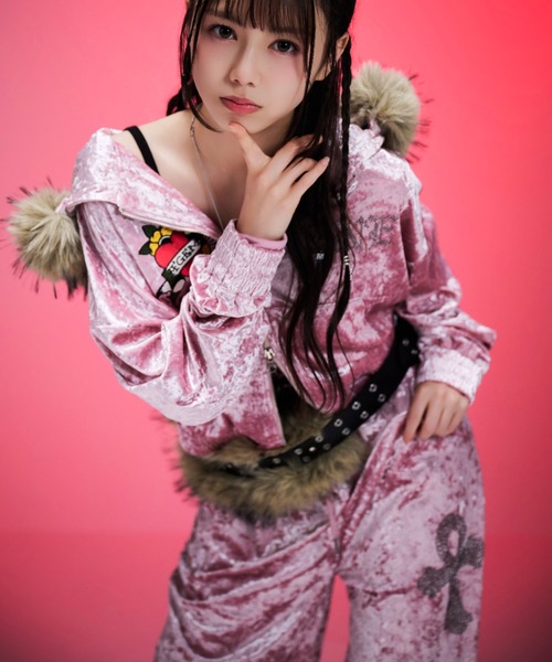 パンツ A'GEM/9 × .kom 「A'GEM/9/エージェムナイン」 Ed Hardy ベロアパンツ レディース メンズの画像