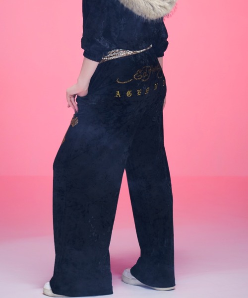 パンツ A'GEM/9 × .kom 「A'GEM/9/エージェムナイン」 Ed Hardy ベロアパンツ レディース メンズの画像