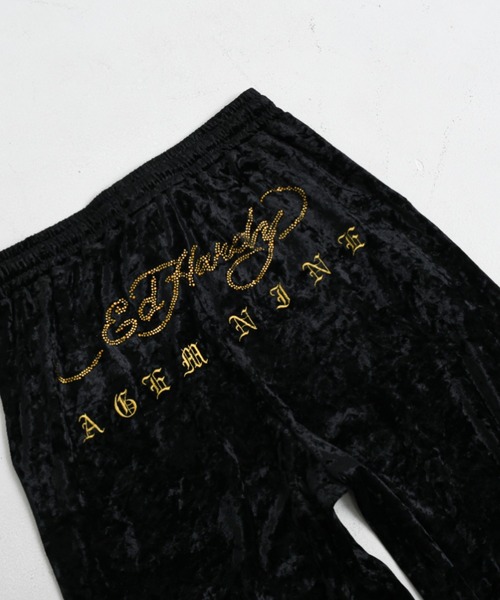 パンツ A'GEM/9 × .kom 「A'GEM/9/エージェムナイン」 Ed Hardy ベロアパンツ レディース メンズの画像