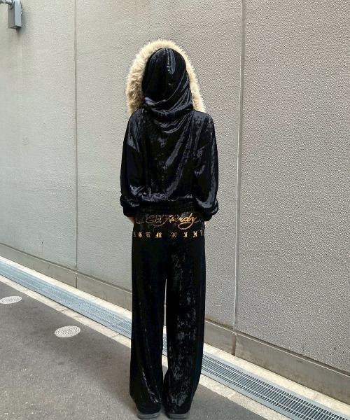 パンツ A'GEM/9 × .kom 「A'GEM/9/エージェムナイン」 Ed Hardy ベロアパンツ レディース メンズの画像