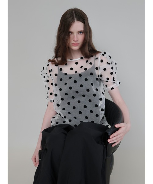 AMOMMA（アモマ） ブラウス シャツ 半袖 SHEER PUFF SHOULDER DOT