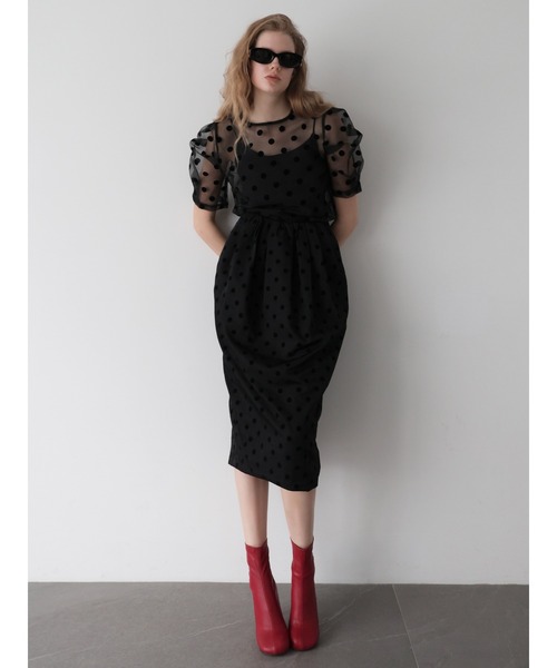 AMOMMA（アモマ） ブラウス シャツ 半袖 SHEER PUFF SHOULDER DOT