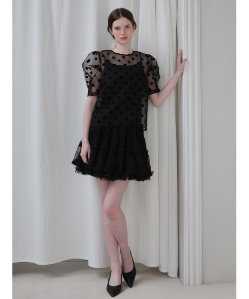 新品★AMOMMA アモマ ボリュームパフスリーブブラウス パール　ショート丈 AMOMMA（アモマ） ブラウス シャツ 半袖 SHEER PUFF SHOULDER DOT