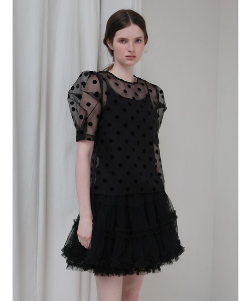 新品★AMOMMA アモマ ボリュームパフスリーブブラウス パール　ショート丈 AMOMMA（アモマ） ブラウス シャツ 半袖 SHEER PUFF SHOULDER DOT