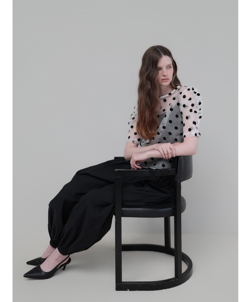 AMOMMA（アモマ） ブラウス シャツ 半袖 SHEER PUFF SHOULDER DOT 