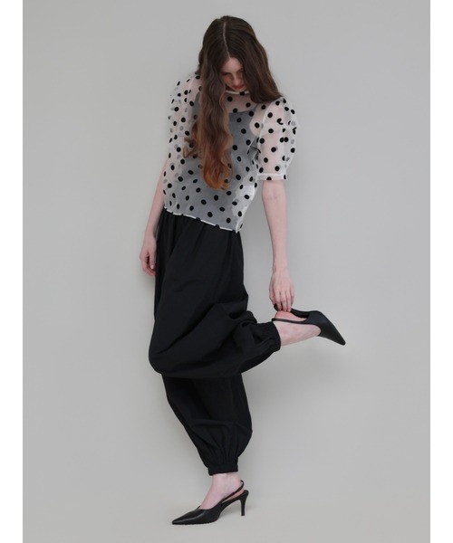 AMOMMA（アモマ） ブラウス シャツ 半袖 SHEER PUFF SHOULDER DOT