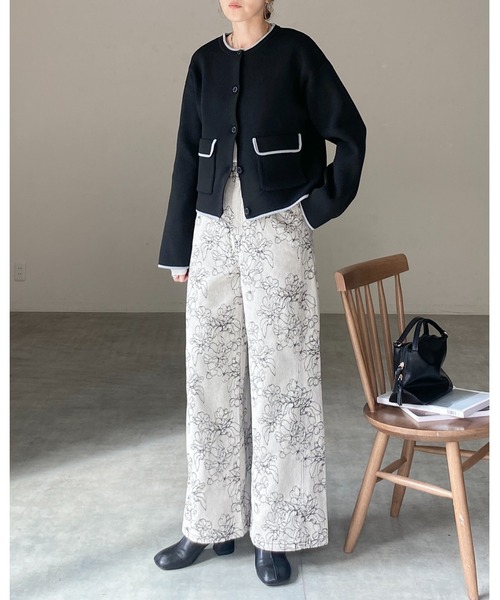 She's Closet カーディガン ショート丈長袖配色バイカラーニット