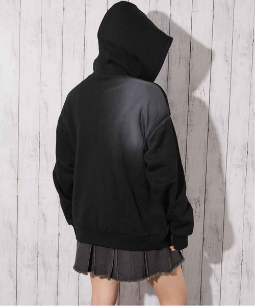 パーカー 「スプレー加工×ロゴプリント」レディース 裏起毛 ジップ