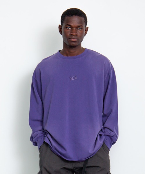 WIND AND SEA ロンT 黒×紫 バックロゴ Tシャツ ウィンダンシー WIND AND SEA（ウィンダンシー） tシャツ SULFUR DYEING LOGO L/S TEE