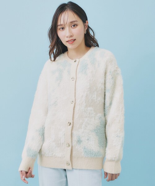index（インデックス） カーディガン フェザー幾何ジャカードクルー