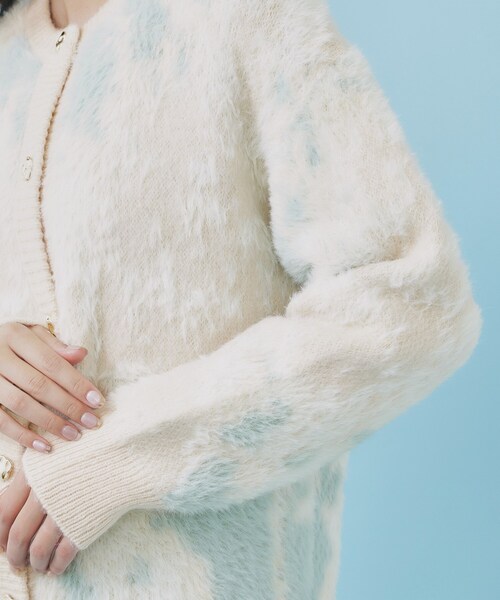 index（インデックス） カーディガン フェザー幾何ジャカードクルー