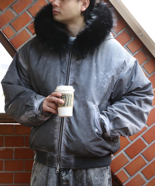 8 ブルゾン アウター ヴィンテージ加工フードボンバージャケット