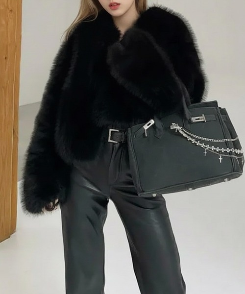 コート アウター フェイクファーショート丈ジャケット レディース