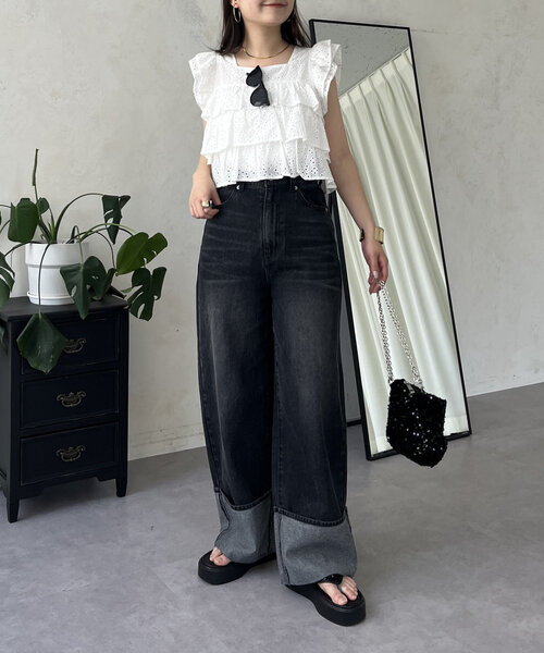 「prose verse」 デニムパンツ LARGE ブラック レディース_画像9